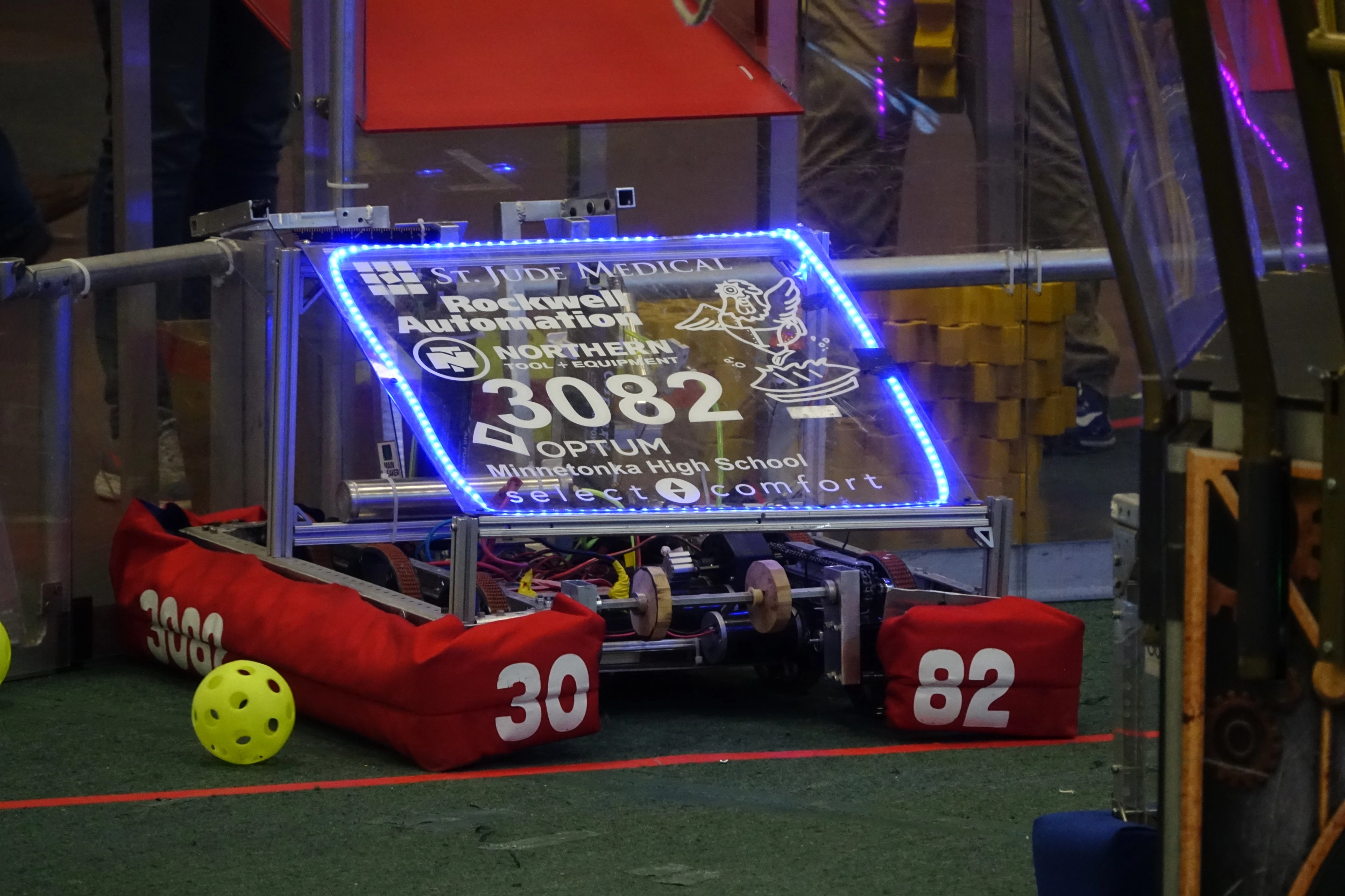 Team 3082's robot for 2017 loading a game piece.