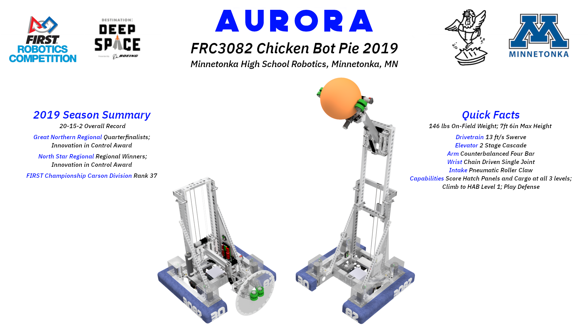 Team 3082's 2019 robot: promotional render.
