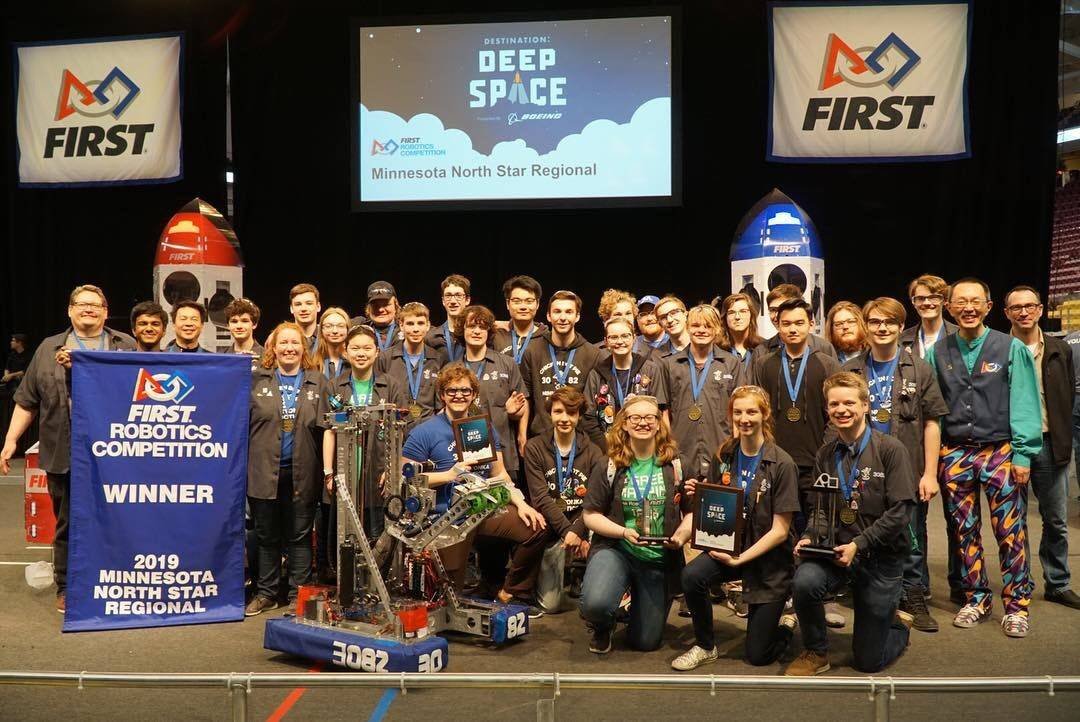 Team 3082 after winning the Minnesota North Star regional in 2019.